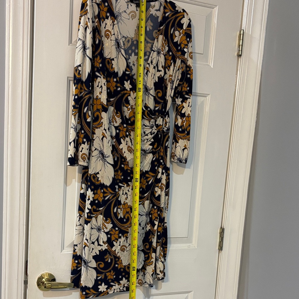 Glamour Navy and Gold Floral Long Sleeve Dress